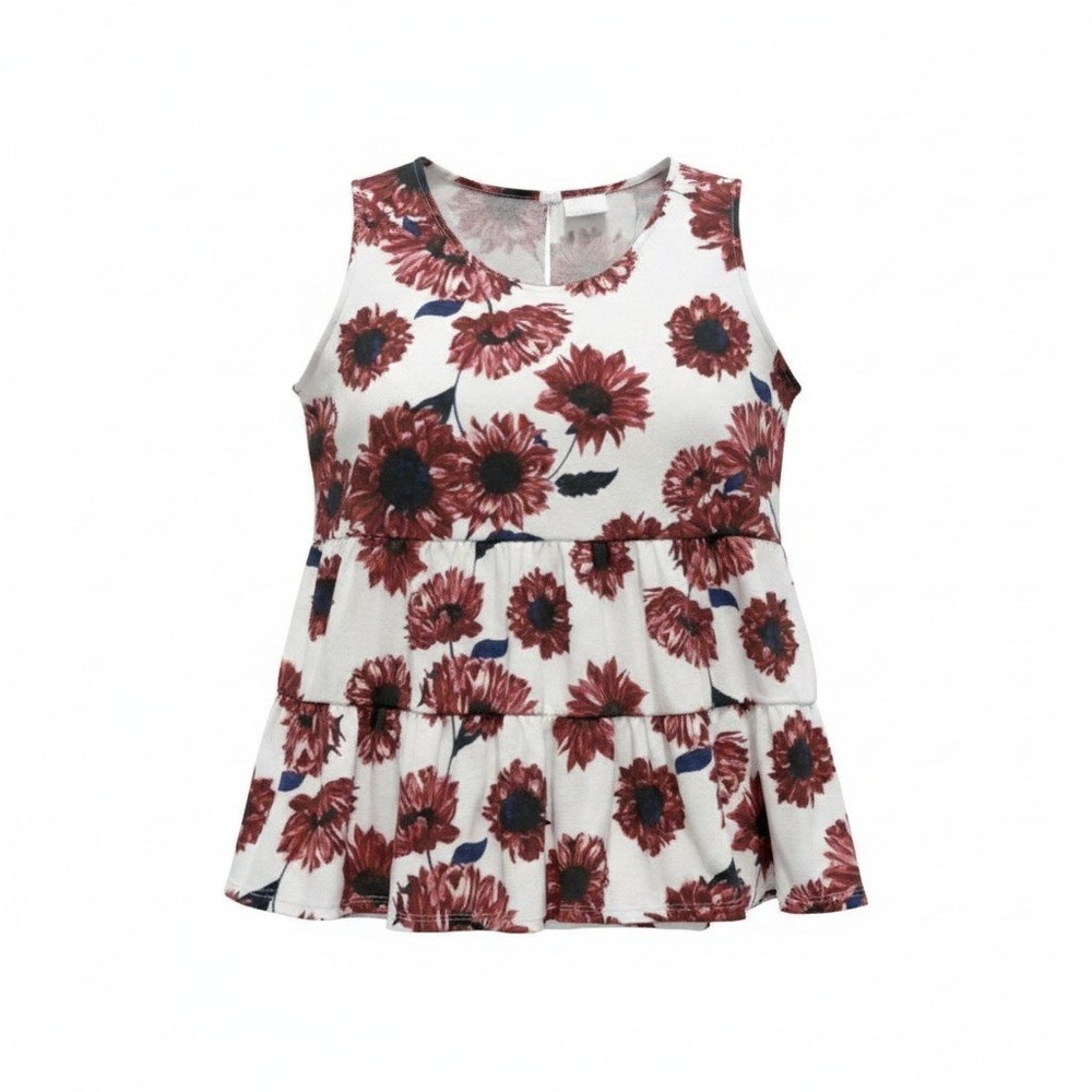 LuLaRoe Womens Red Sunflower Floral‎ Tiered Babydoll Sleeveless Top Large Boho